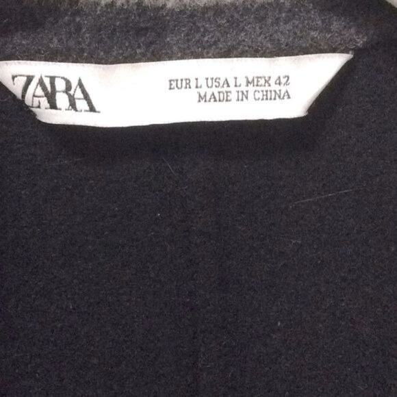 Zara Ladies Coat Black&Gray Size L 58% Polyester, 32% Wool - Picture 4 of 9